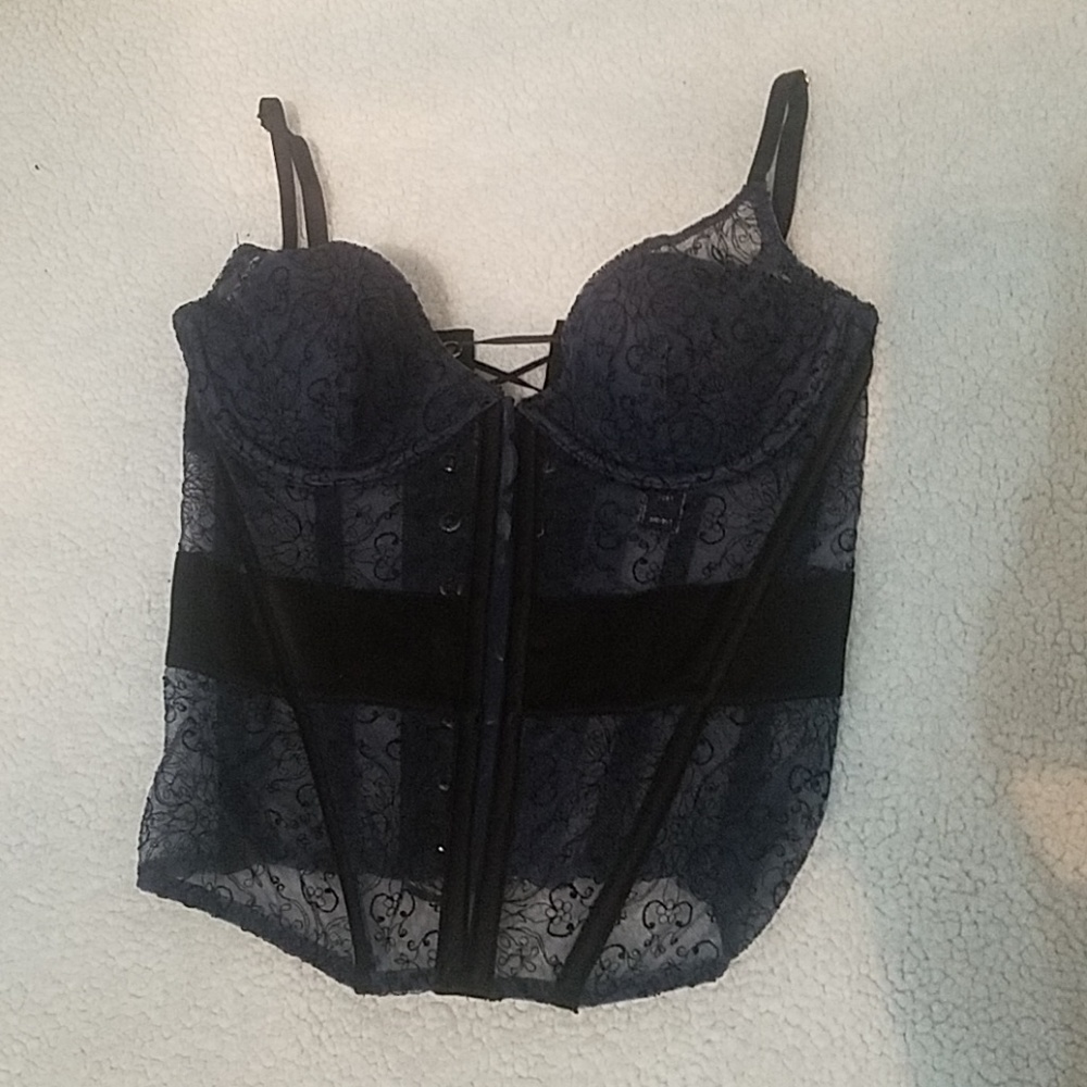 Blue and black corset